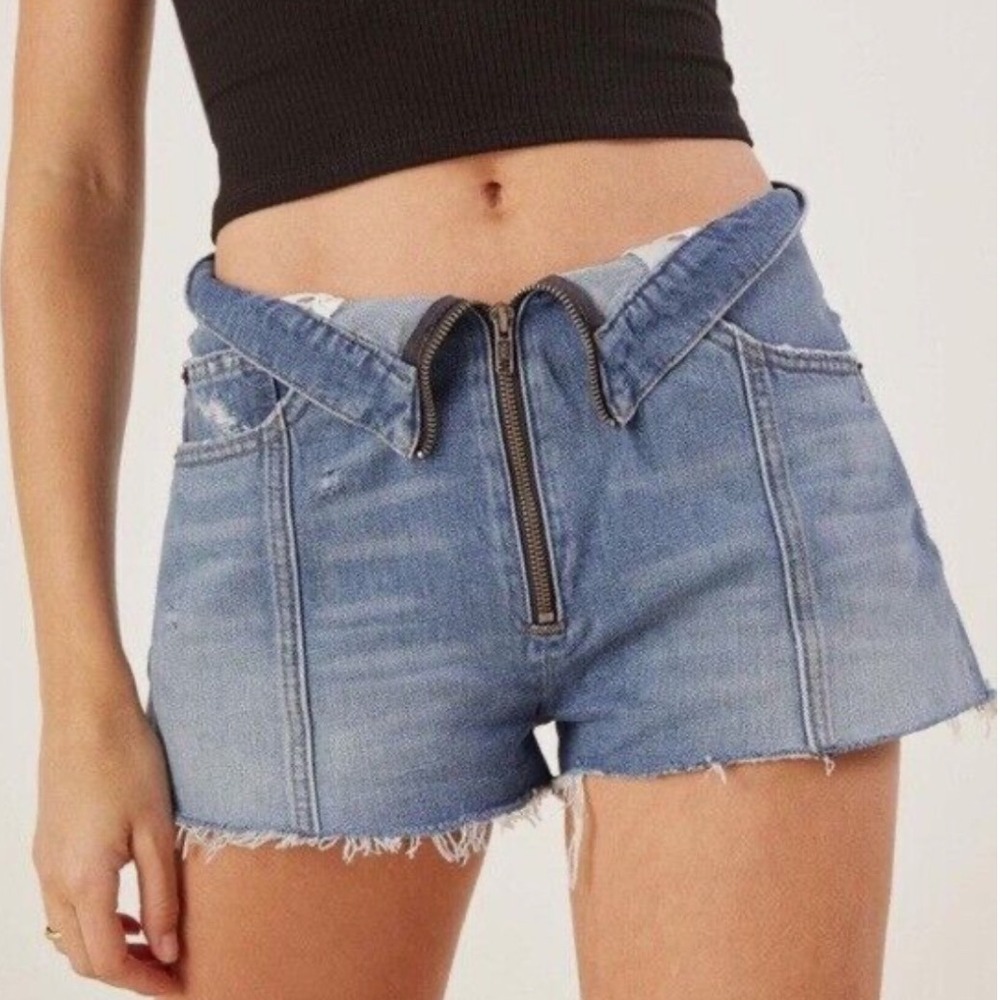 Reformation Shorts Denim Jeans Womens Size 25 Foldover USA‎ Made Blue Front Zip